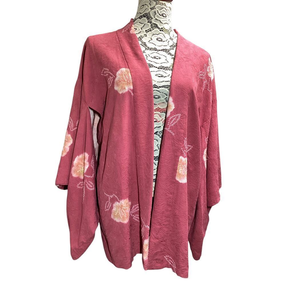 Kimono handmade bohemian floral print medium pink